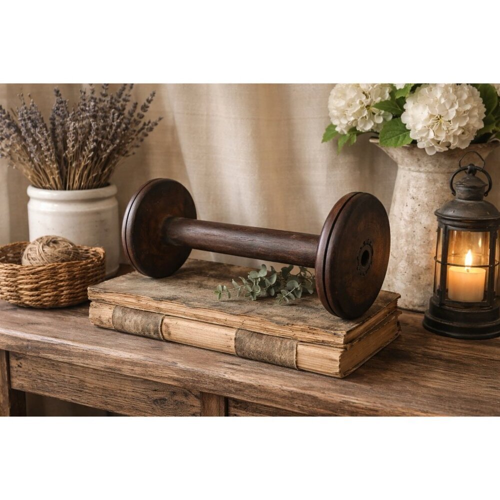 Vintage Antique Large 16" Wood Spool Bobbin Industrial Primitive Farmhouse Decor